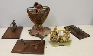 3 Bronze Paper Holders, Figural Vase & Gilt Metal