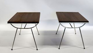 Pair Vintage Walnut and Chrome Side Tables.