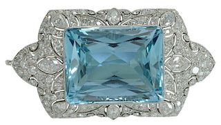 Fine Aquamarine and Diamond Brooch/