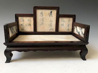  MINI CHINESE ANTIQUE MARBLE HARDWOOD CHAIR 