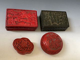 FOUR OF CHINESE ANTIQUE CINNABAR BOXES,19-20C     