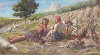 Signed, Hungarian School Painting of Children