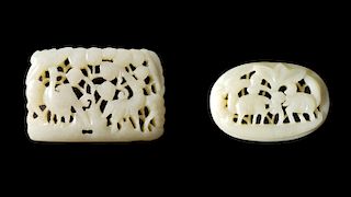 (2) Carved/Reticulated Chinese Jade Pendants