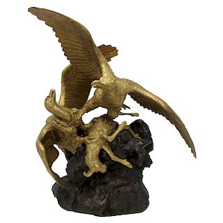 Fratin, Gilt Bronze Eagle & Vulture Battle