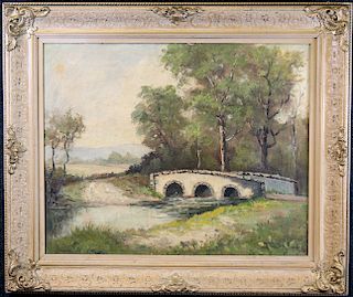 Duncan, Signed Painting of a Bridge over a Stream