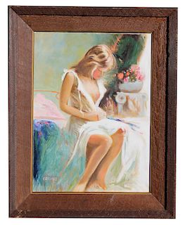 Cerino, Signed Painting of Woman in Interior