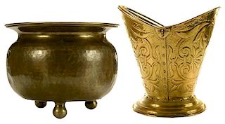 Brass Ash Bucket and Russian Planter
