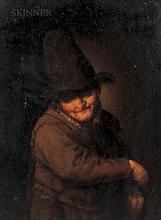 School of Adriaen Jansz van Ostade (Dutch, 1610-1685)  Figure of a Man in a Tall Hat Holding an Instrument