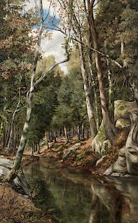 Francis Thayer (American, 19th/20th Century)  Forested Stream