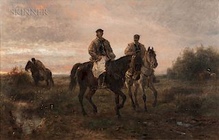Otto von Thoren (German, 1828-1889)  Horsemen at Sunset
