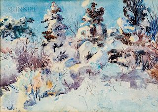 Frank Weston Benson (American, 1862-1951)  Snowladen Trees