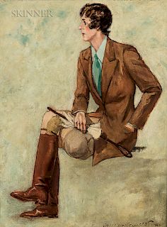 James Montgomery Flagg (American, 1877-1960)  Portrait of a Woman in Riding Attire, Said to be Dame Edith Sitwell