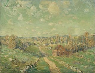 Arthur Clifton Goodwin (American, 1866-1929)  New England Landscape with Rolling Hills and Farmhouses