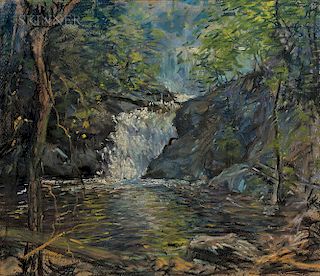 Arthur Clifton Goodwin (American, 1866-1929)  Shady Woodland Brook and Waterfall
