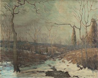 Arthur Clifton Goodwin (American, 1866-1929)  Valley with Brook Edged in Snow