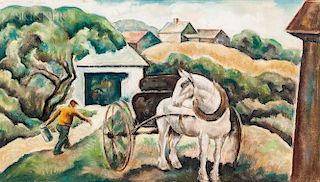 William J. Scott (American, 1870-1940)  Horse Cart and Farmer