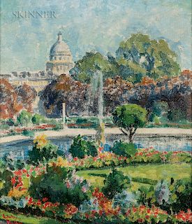 Lawton Silas Parker (American, 1868-1954)  View of the Paris Pantheon from the Luxembourg Gardens