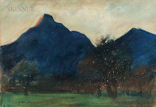 Lesser Ury (German, 1861-1931)  Mountains Silhouetted Against Twilight Sky