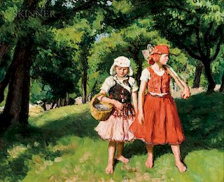 Oszkár Glatz (Hungarian, 1872-1958)  Barefoot Amongst the Trees