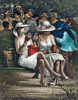 Albert Pels (American, 1910-1998)  Girls on a Bench