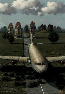 Arnau Alemany (Spanish, b. 1948)  Surrealist Landscape with Airplane
