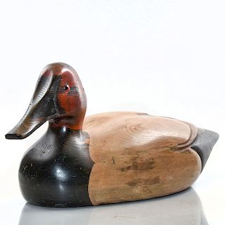 VINTAGE TOM TABER SIGNED WOODEN REDHEAD DUCK DECOY