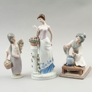 Lote de figuras decorativas. España y México, años 80. Elaboradas en porcelana Lladró y una Cuernavaca. Piezas: 3