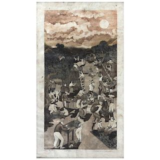 LEONEL MACIEL, El maíz (“Corn”),Signed, Aquatint engraving & etching on amate paper 14 / 75 II ed, 40.9 x 25.9” (104 x 66 cm) 