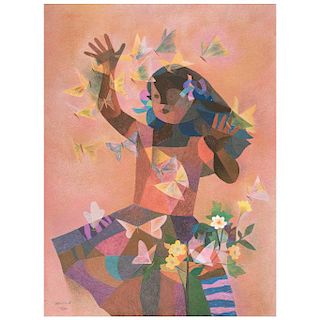 ROMEO TABUENA, Niña con mariposas (“Girl with Butterflies”), Screenprint 3 / 200, 30.5 x 22.7” (77.5 x 57.7 cm)