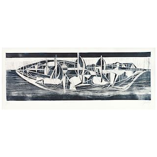 GABRIEL MACOTELA, Barco nocturno (“Night Ship”), Signed and dated 15, Etching 7 / 24, 12.9 x 38.5” (33 x 98 cm) 