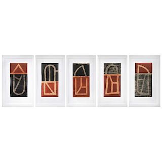 VICENTE ROJO, Juego de letras (“Letter Game”), Signed Sugar lift and aquatint engraving  P / T, 5 Pieces Framed Together
