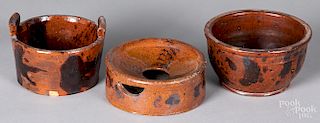 Redware spittoon, tub and bowl
