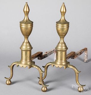 Two pairs of Federal brass andirons