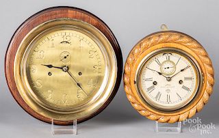 Brass eight-day ships clock and an Ansonia clock