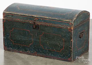New England painted pine dome lid trunk