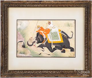 Three Persian mixed media paintings