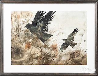 Rea Redifer watercolor of two ravens
