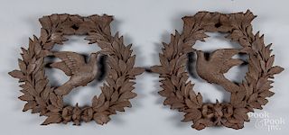 Pair of cast iron dove plaques