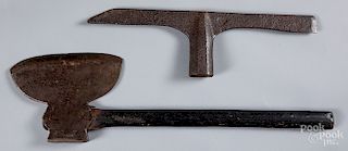 Wrought iron axe and pick.