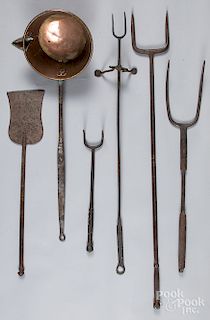 Six wrought iron utensils