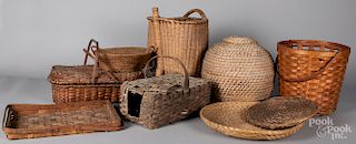 Assorted rye straw and split oak baskets