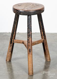 English painted yewwood stool
