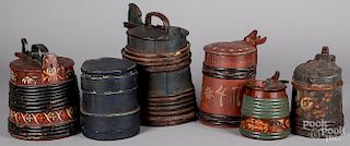 Six Continental painted tankards