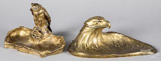 Two bronze standishes of an eagle and owl
