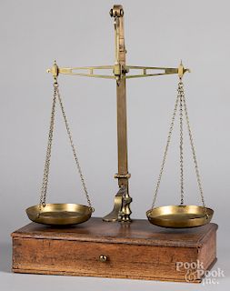 Brass and mahogany balance scale
