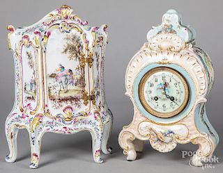 French porcelain mantel clock, etc.