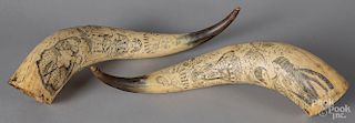Pair of engraved horns