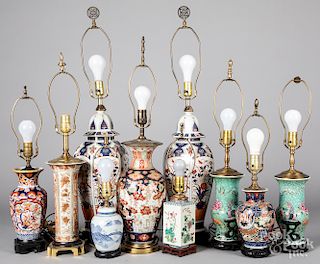 Ten Chinese and Japanese table lamps