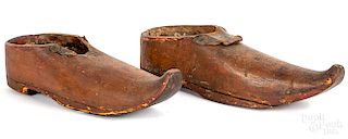 Large pair of carved wooden shoes, 19th c., 15" l