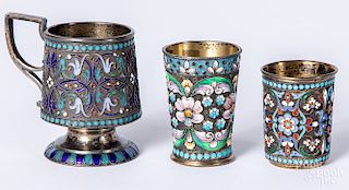Three Russian silver enamel cups